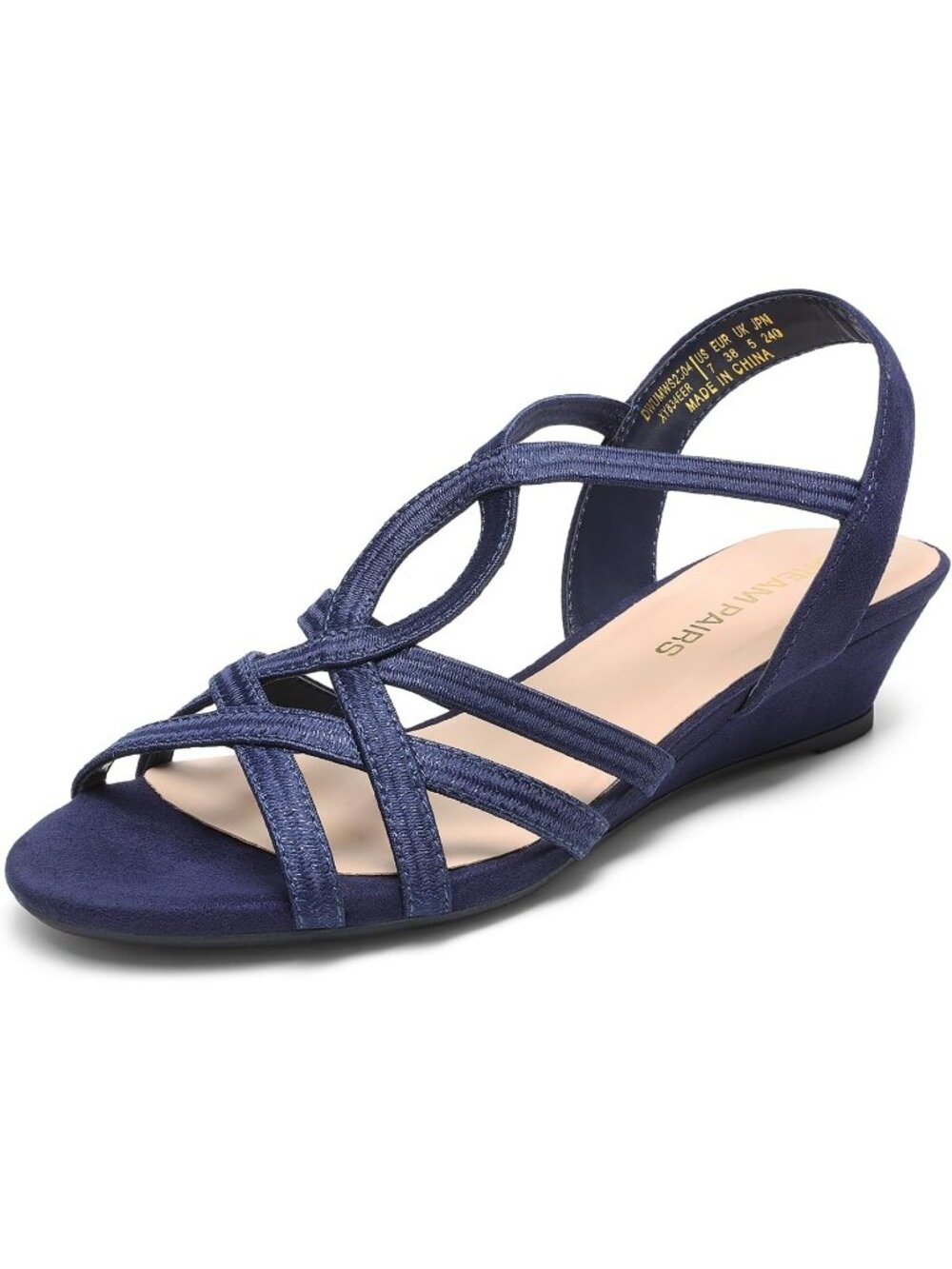 Women's Navy Comfortable Strappy Wrapped Dressy Wedge Low Heel Casual Sandals